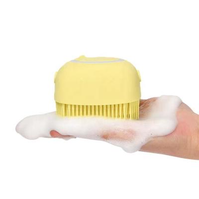 China Stocked Dog Grooming Brush Soft Rubber With Shampoo Dispenser Pet Bathing Tool For Puppy And Cat for sale