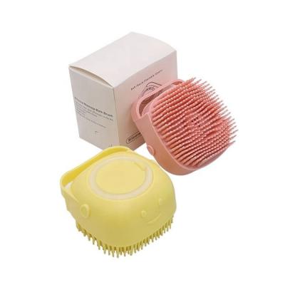 China Custom Soft Stocked Silicone Dog Bathing Brush with Shampoo Dispenser Rubber Pet Brush Massager for Puppy and Cat for sale