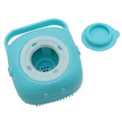 China Soft Stocked Silicone Dog Grooming Tool Customized Cat Brush Massager with Shampoo Dispenser for Pet Puppy and Kitten for sale