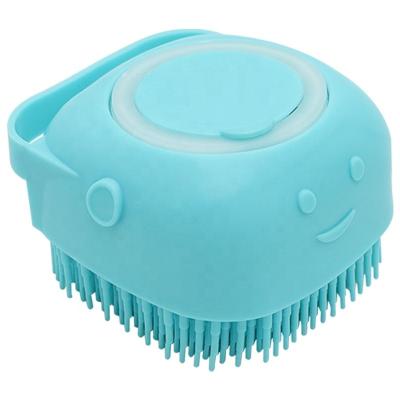 China Stocked Custom Soft Rubber Dog Brush Massager With Shampoo Dispenser Pet Bathing Brush For Puppy And Cat for sale