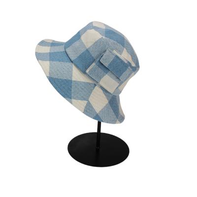 China Outdoor activities wholesale custom girls blue fisherman's polyester cotton bucket hats, plaid bucket hat for sale