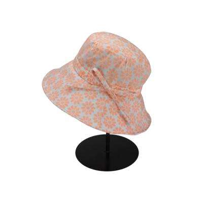 China Fashionable Outdoor Activities Flower Orange Bowknot Wholesale Sublimation Fisherman's Basin Hats,Polyester Fish Hat for sale