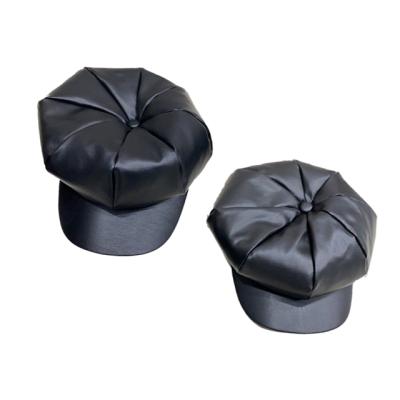 China Hot Selling Fashion Fashion PU Beret Hat Retro Leather Newsboy Hat for sale