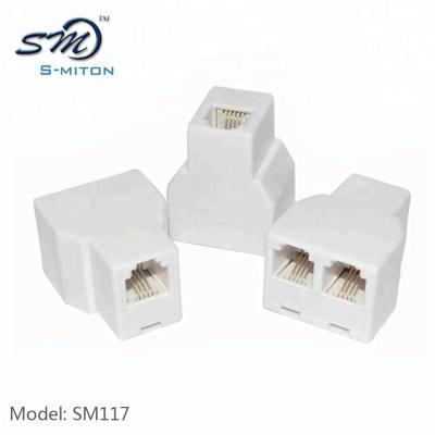 China ABS RJ11 RJ-11 Way Cable Adapter Connector RJ-11 Y-splitter Plug 1 Telephone Line 1 To 2 To 2 Telephone Adapter 1F-2F For Telephone for sale