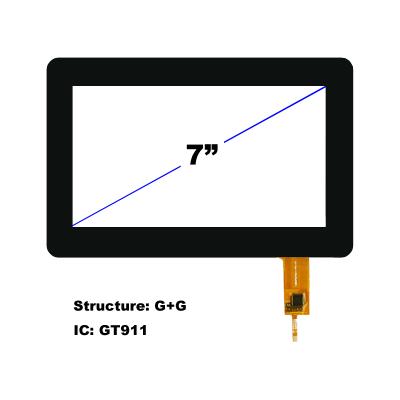 China 7 inch TFT LCD touch screen around the corner glass cover I2C interface 7 inch 7