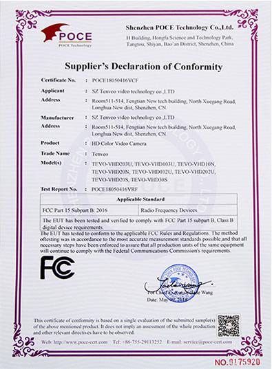 FCC - Shenzhen Tenveo Video Technology Co., Ltd