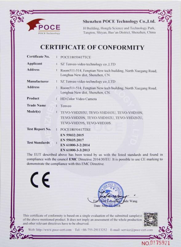 CE - Shenzhen Tenveo Video Technology Co., Ltd