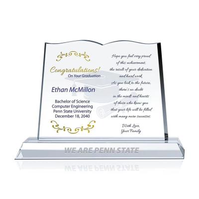 China China factory wholesale high quality custom logo award crystal trophy and crystal book for Memorialized for sale