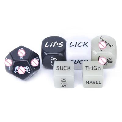 China Toy Hot Sell In Stock Sexy 6pcs Glowing With Velvet Bag Acrylic Family Party Love Position Audit Game Funny Sex Dice for sale