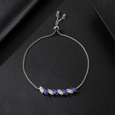 China Elegant Copper Plated Gemstone Diamond Crystal Cubic Zircon Lady Fashion Classic Design Bracelet for sale