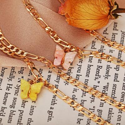 China Simple creative European and American multi layer fashion retro gold butterfly double anklets for sale