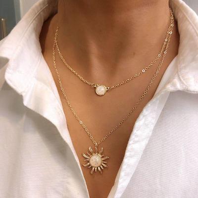 China Fashion French Design Multi Layer Sunflower Necklace Women Shape Clavicle Chain Opal Necklace for sale