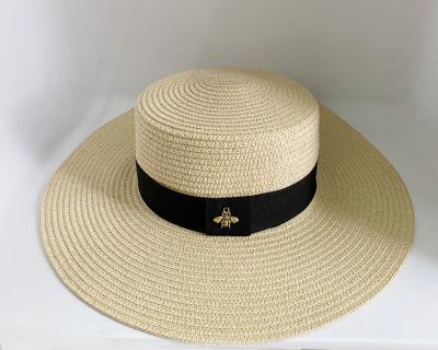 China Verified Running Lady Bee Straw Hat Straw Sun Hat Flat Surface Straw Hat Wholesale Supplier for sale