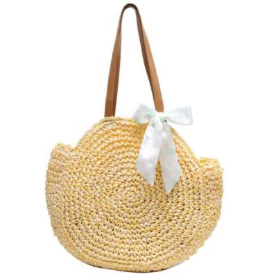 China Fashion Summer Vacation Raffia Circle Rattan Woven Straw Beach Handbag Vintage Bohemian Casual Shoulder Bag Large With Bow for sale