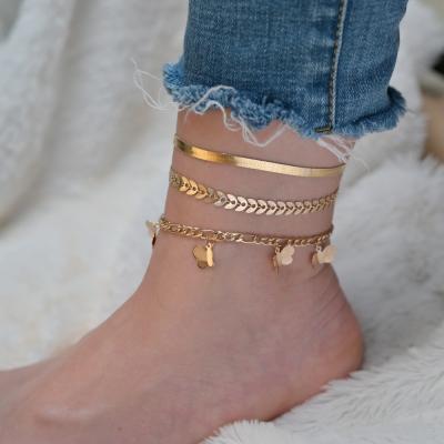 China Wholesale Fashion Simple Alloy Butterfly Chain Snake Fashion Pendant Anklet for sale