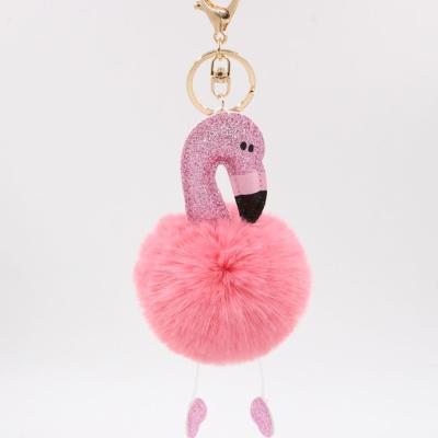 China Fashionable Plush Glitter Imitate Rabbit Hairball Flamingos Key Chain for sale