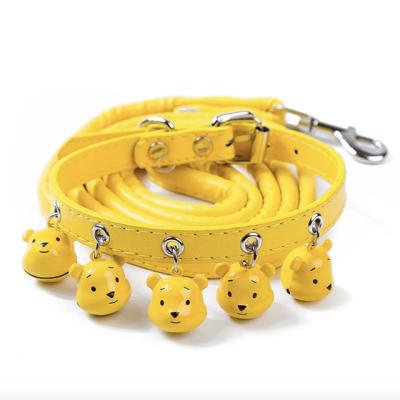 China Pet Products 2 Pieces DETACHED Cartoon Bell Cat Dog Collar Leash Set Teddy Bells Dog Leashes Collars for sale