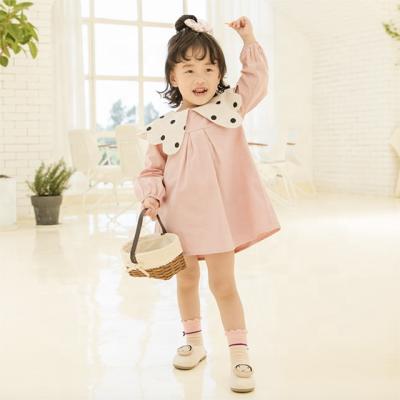 China New Design Anti-wrinkle Butterfly Collar Pure Cotton Long Sleeve Soft Girls Dresses With 2 Colors for sale