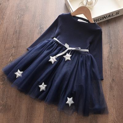 China Korean Style Anti-wrinkle Girls Long Sleeve Color Princess Dress Girls Star Pure Belt Accessories Star Mesh Skirt for sale