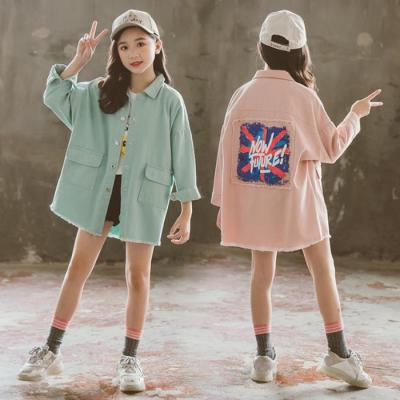 China new korean style Anti-wrinkle kids spring long denim jacket for sale for sale