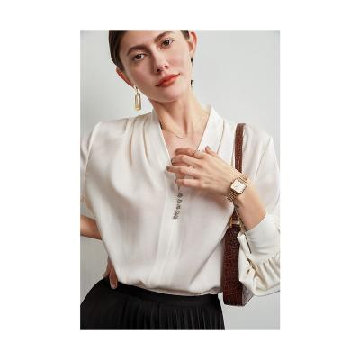 China Other Heavy Silk Shirt Women's White Stretch Shirt Women's Loose Niche Design Shirt for sale