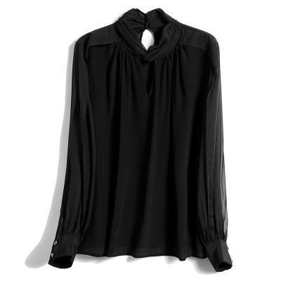 China Other Solid Sexy Perspective Apparel Long Sleeve Blouse Spring Chiffon Elegant Shirt for sale