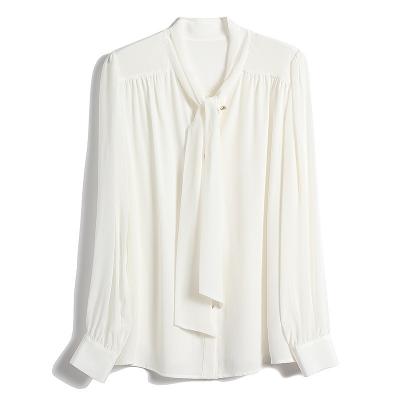 China Other Spot Released New Fashionable Chiffon Long Sheath Blouses Women Tops Office Satin Shirt for sale