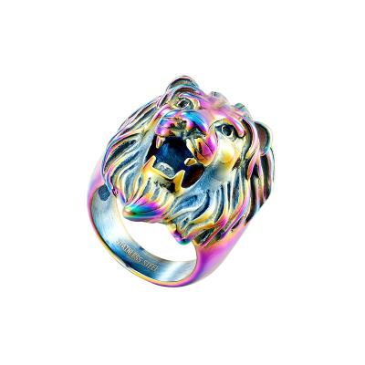 China Whole 316l Stainless Steel Jewelry Gift Sale Romantic Casting Custom For Man Ring Set For Men Male Rainbow Lion Ring for sale