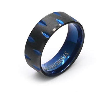 China Wholesale New Design CLASSIC Fashion Stainless Steel Black IP Plating Ring 8mm Two Tone Men Ring Blue And Black Blue Wedding Band Ring for sale