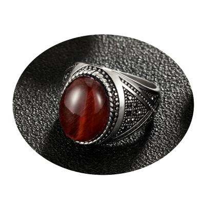 China Men's CLASSIC Stone Ring Turkish Para anillo RB Para Hombres Sliver 316l Stainless Steel Casting Ring For Men Red Tiger Eye Ring for sale