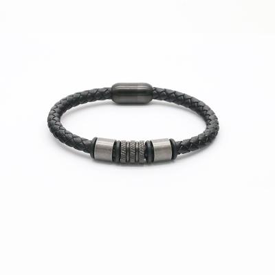 China FASHIONABLE good quality hot sale men's punk leather bracelet wholesale plated antique black gold color men's male magnetic closure for sale