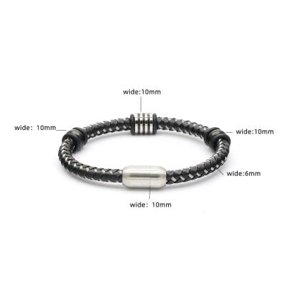 China FASHIONABLE Handmade RB Jewelry 316l Stainless Steel Wire Closure Leather Magnetic Bracelet For Man for sale