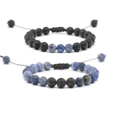 China RB FASHIONABLE pulsera de piedra wholesale adjustable bracelet 8mm stone bracelet Natural Black Rock Lava Beads Blue Sodalite Round for sale