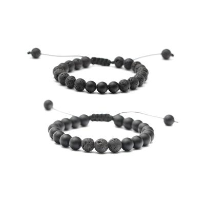 China RB Black Rock Lava Black Agate Stone Wholesale 8mm Trendy Natural Stone Bracelets For Unisex Natural Stone Bracelet 2pc/set for sale