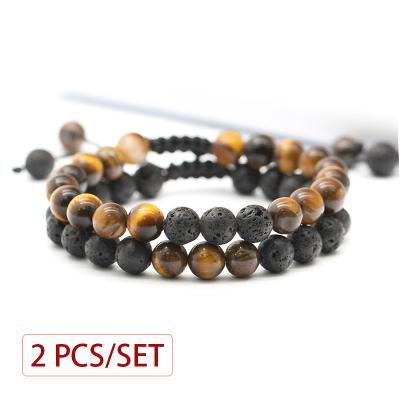 China RB FASHIONABLE Men's High Quality Stone Bracelet 8mm Tiger Eye Lava Rock Stone Adjustable Worry Bracelet Unisex Relaxation for sale