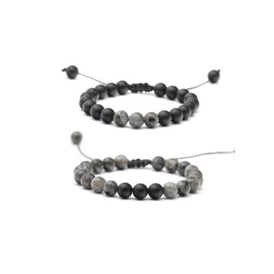 China FASHIONABLE RB Semi Precious Gemstone Bracelet Set Healing Agate Stone Bracelets Crystal Stone Stretch Bracelets Black For Unisex for sale