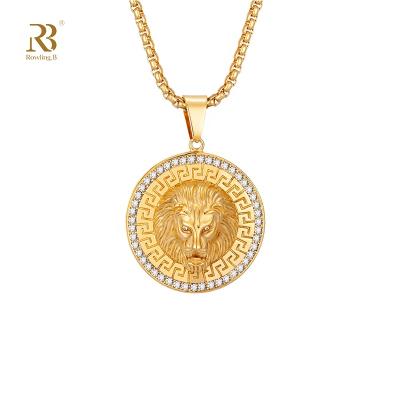 China Whole Sale 316l Stainless Steel Jewelry Lion Pendant Popular Custom Crown Gift For Man Rope Chain Necklace Pendant Set For Men Masculine for sale