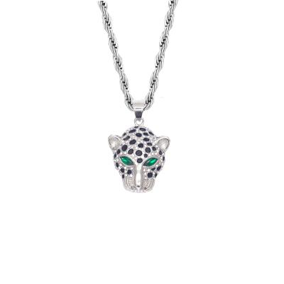 China RB Hip Hop Punk Pendant Iced Out CZ Diamond Leopard Head Silver With Anthracnoses Green Eye 316l Stainless Steel Pendant For Men for sale