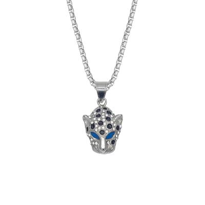 China Hip Hop Punk RB 316l Stainless Steel Inset CZ Diamond Iced Out Silver Leopard Head With Anthracnoses Blue Eye Mens Pendants for sale