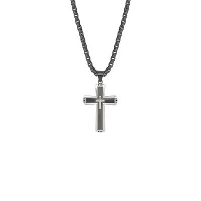 China RB Betrayal Punk Pendants Set Two Tone Steel Color And Black Cross Box Chain Jesus Cross Pendant And For Men for sale