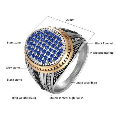 China Factory price 316l stainless steel CLASSIC silver blue diamond ring RB anillos RB gemstone crystal ring jewelry for men for sale