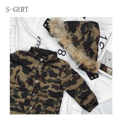 China Breathable Kids Camouflage Parka Camouflage Hood Down Winter Jackets For Boys for sale