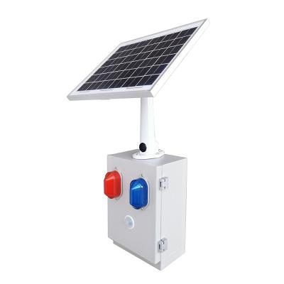 China Outdoor High Decibel 20Watt Waterproof IP65 Strobe Audible And Visual PIR Solar Energy Warning Siren Alarm for sale