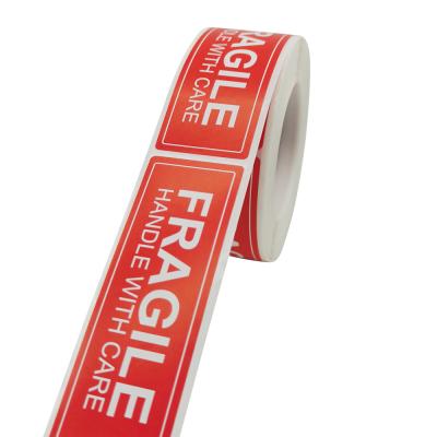 China Eco Friendly Red Warning Shipping Label Handle Care Fragile Stickers Roll Large Adhesive Sticker for sale