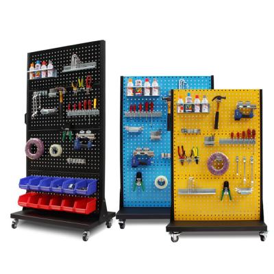 China Durable Factory Direct Slatwall Metal Panels Tool Display Stand With Wheels for sale