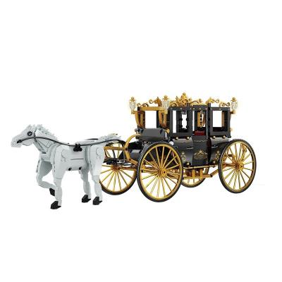 China DIY TOY New Royal Limousine White Horse Black Gold Carriage Building Block Toy Set 1281pcs for sale