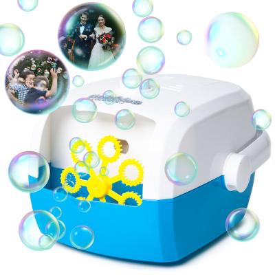 China Children's Bubble Toys Bubble Filler Machine One Button Automatic Belt Button Funny Bubble Suitcase Battery Recharge for sale