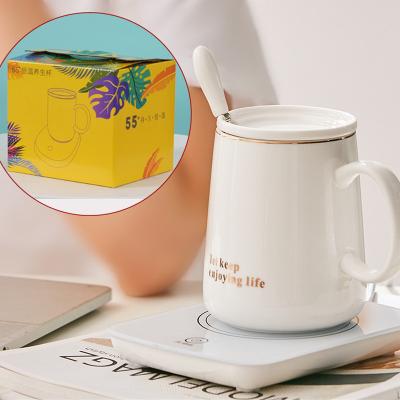 China Office Customized Cute Porcelain Electronic Thermal Travel Glass Coffee Tea Mug Heater Ceramic Home Office Black Customized With Heater for sale