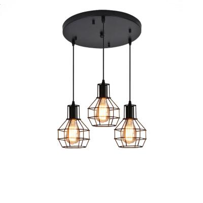 China Nordic Industrial E27 90-250V Pendant Lights Industrial Iron Art Cage Black Hanging Lamp Vintage Attic Lamp for Kitchen Living Room for sale