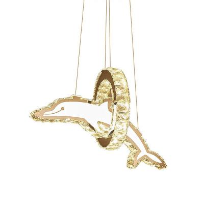 China China Supplier Stainless Steel Dolphin LED Lighting Art K9 Chandelier Modern Simple Modern Hanging Luxury Crystal Lamp for sale